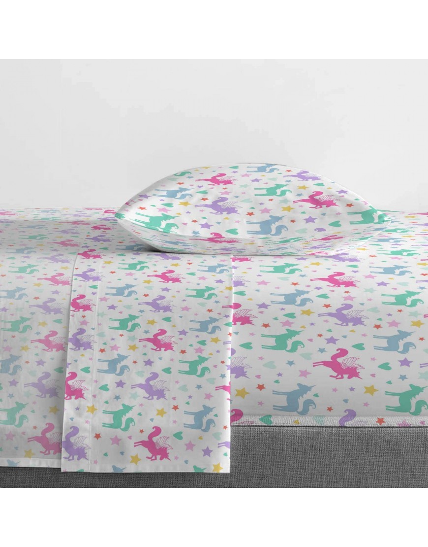 Unicorn Rainbow 4 Piece Twin Bed Set Includes Comforter & Sheet Set Super Soft Fade Resistant Microfiber - BDDY2H1M9