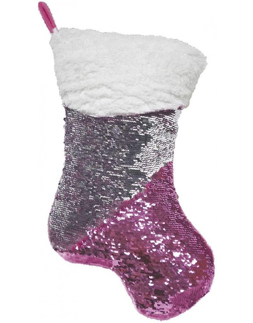 iscream Stocking Shaped Reversible Pink and Silver Sequin and Faux Fur 16 Zippered Storage Pillow - B4O986MMD