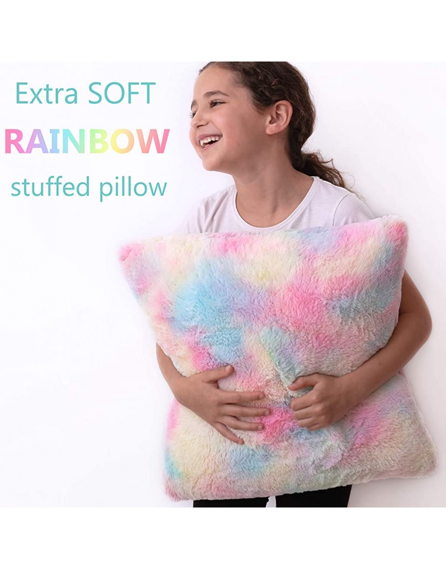 PERFECTTO Set of 2 Decorative Throw Pillows for Girls. White Fluffy Heart and Soft Rainbow Pillow. Plush Pillows for Kid’s Bedroom Décor Toddlers Princess Room Fun Pillows for Teepee Tent - BIB947C78