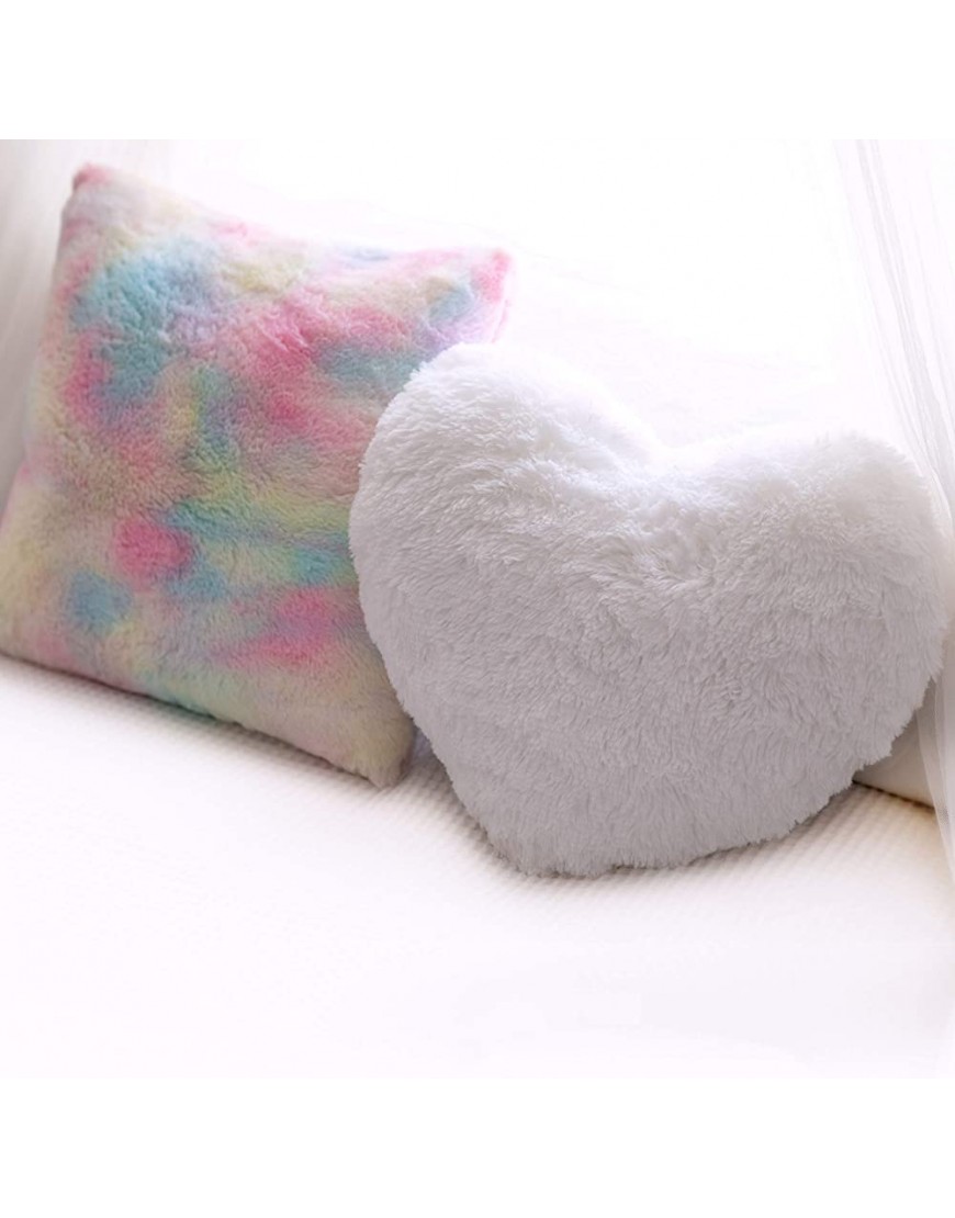 PERFECTTO Set of 2 Decorative Throw Pillows for Girls. White Fluffy Heart and Soft Rainbow Pillow. Plush Pillows for Kid’s Bedroom Décor Toddlers Princess Room Fun Pillows for Teepee Tent - BIB947C78