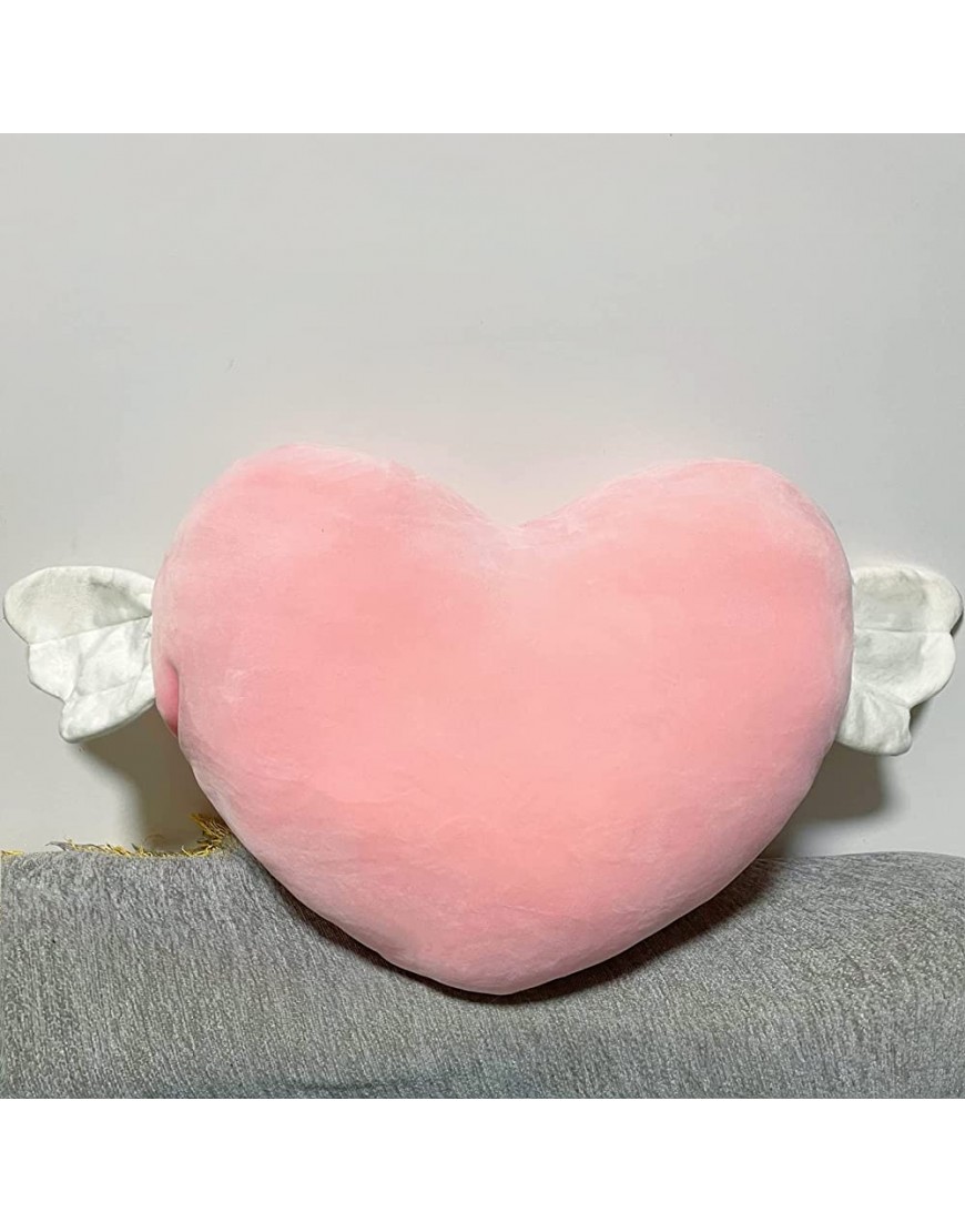 Plush Heart Shaped Pillow with Angel Wings ,Soft Pink Heart Pillow Cushion Toy Throw Pillows for Mom Fit for Room Office Car Decor Birthday Present 12.6 X 23.5 - BIIZYMGTC