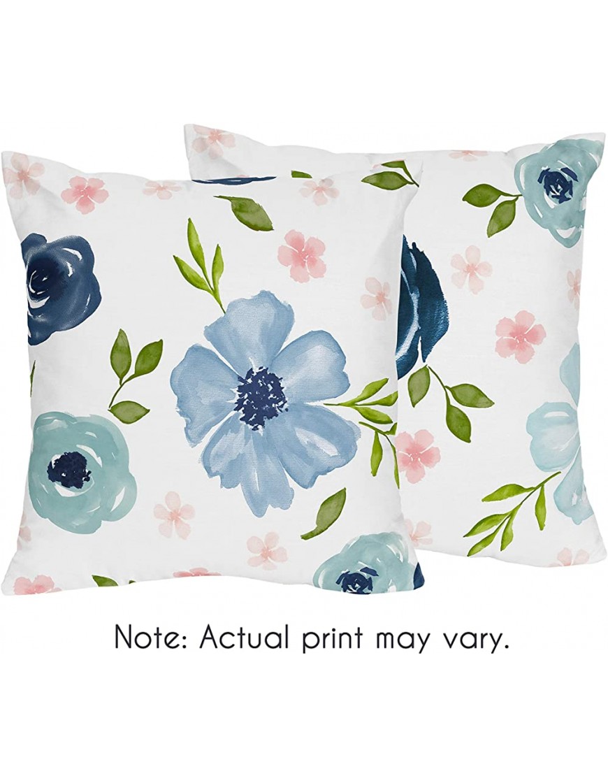 Sweet Jojo Designs Navy Blue and Pink Watercolor Floral Decorative Accent Throw Pillows Set of 2 Blush Green and White Shabby Chic Rose Flower - BKZABAP1F
