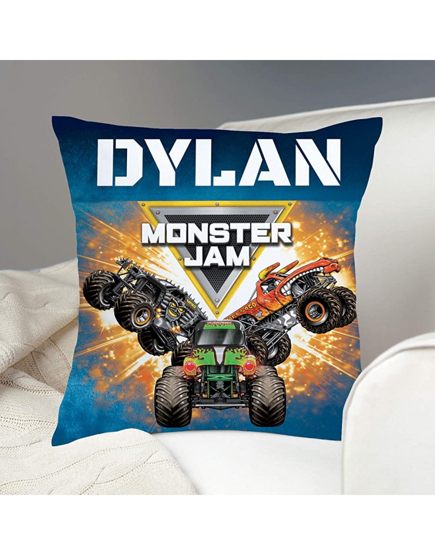 TV's Toy Box Monster Jam Personalized Throw Pillow with Trucks and Logo on Blue Removable Cover Custom Name Printed Official Licensed Product 14x14 - BDGKLAPWQ