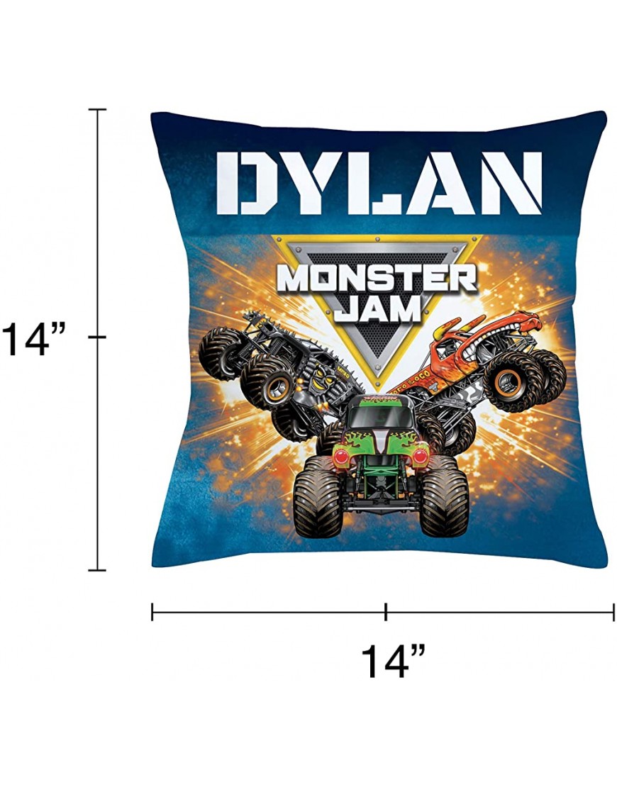 TV's Toy Box Monster Jam Personalized Throw Pillow with Trucks and Logo on Blue Removable Cover Custom Name Printed Official Licensed Product 14x14 - BDGKLAPWQ