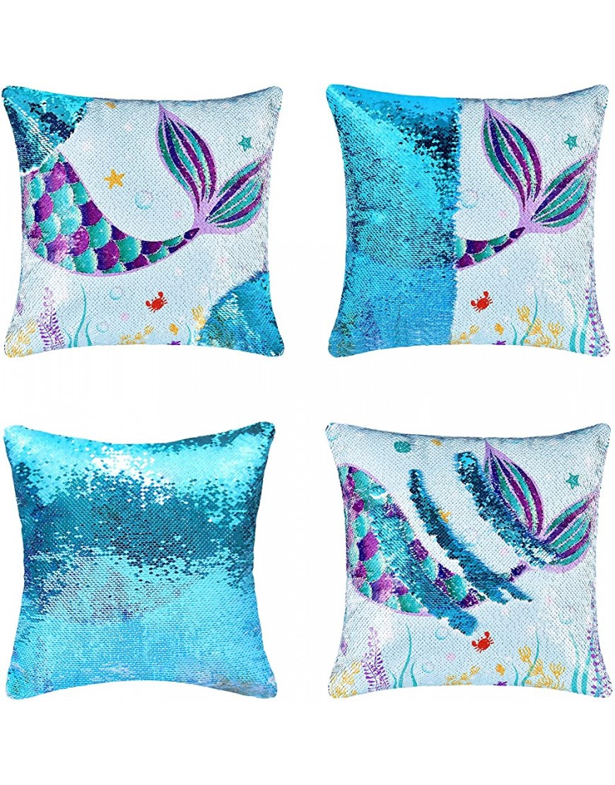WERNNSAI Mermaid Pillow with Insert 16 x 16 Inch Blue Sequins Throw Pillows Square Decorative Cushion for Sofa Chair Office Bed Car Home Decoration Birthday Xmas Gift - B3U0SHJZX