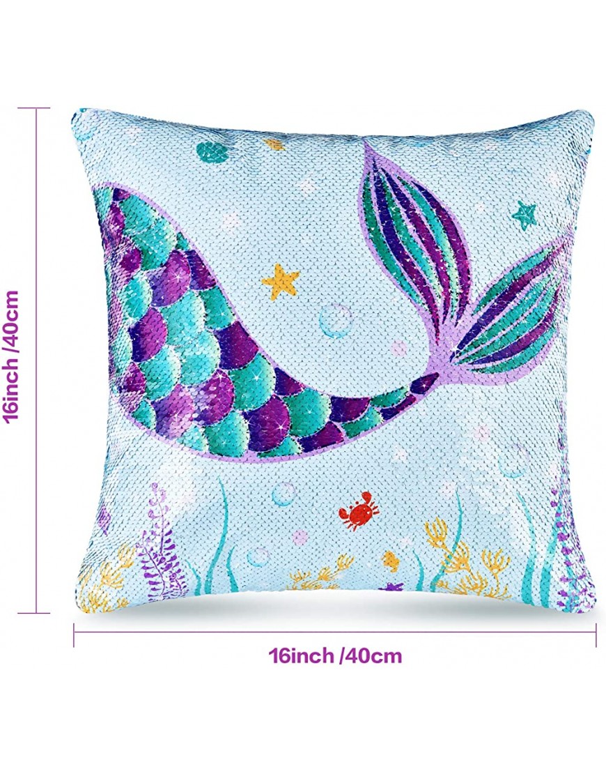 WERNNSAI Mermaid Pillow with Insert 16 x 16 Inch Blue Sequins Throw Pillows Square Decorative Cushion for Sofa Chair Office Bed Car Home Decoration Birthday Xmas Gift - B3U0SHJZX