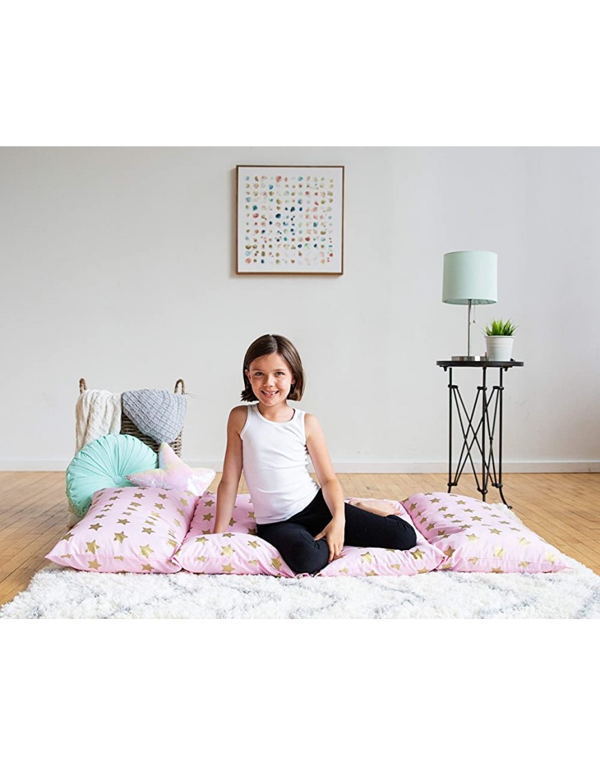 Wildkin Kids Floor Lounger for Boys and Girls Travel-Friendly and Perfect for Sleepovers Requires 4 Standard Size Pillows Not Included Measures 69.5 x 27 Inches BPA-Free Pink and Gold Stars - BAPV8BCJ0