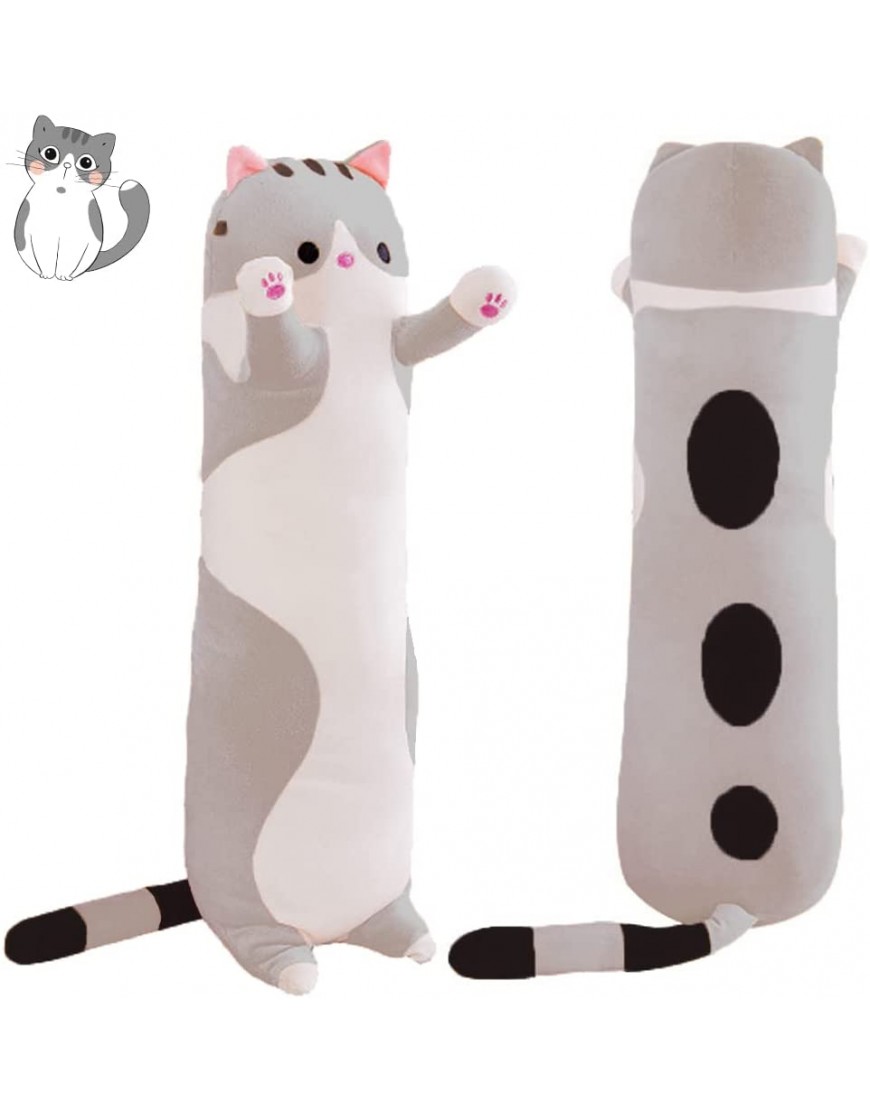 Cartoon Cat Soft Plush Long Throw Pillow Lifelike Animal Pillows Plush Toy Gray 110cm 43.30Inch - BLNJERT6L
