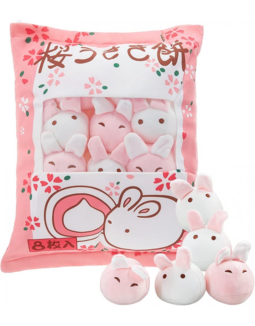 Cute Plush Pillow Kawaii Throw Pillow Removable Stuffed Animal Toys Fluffy Cherry Bunnies Cats Kittens Creative Gifts for Teens Girls Kids Bunny Pink - B9UCNT4OZ