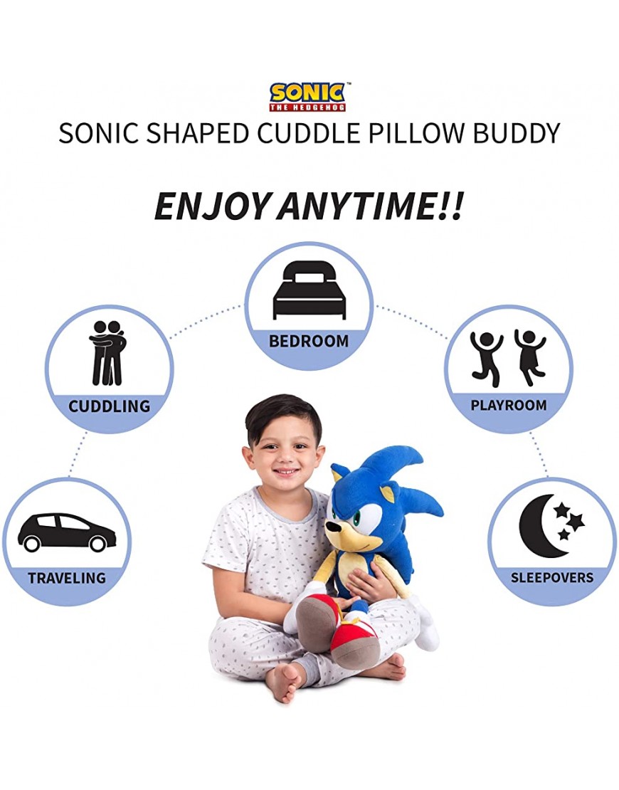 Franco Kids Bedding Super Soft Plush Cuddle Pillow Buddy One Size Sonic The Hedgehog - BLC8HKEXD