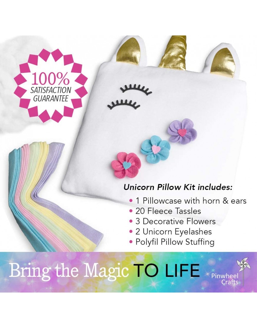 Pinwheel Crafts Unicorn Pillow Kit Unicorn Gifts for Girls Unicorn Crafts No-Sew Easy-to-Follow Fleece Knot Pillow Unicorn Craft Kits for Girls Ages 7 12 Unicorn Bedroom Decor for Girls - BU3VNSYLF