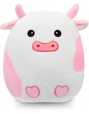 Strawberry Cow Cute Cow Plush Toy 10 Inch 3D Cute Cow Plushies Toy Pillow Cute Cow Plush,Super Soft Plushie Stuffed Animal Lumbar Back Cushion Gifts for Kids Birthday Christmas - B2IW7E2ST
