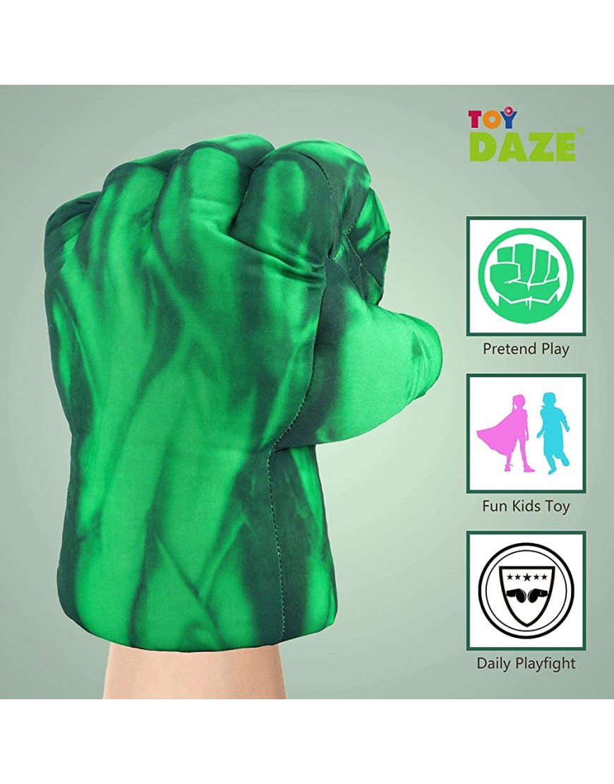 Toydaze Incredible Smash Fists Punching Gloves Plush Hands Stuffed Pillow Handwear Kids Cosplay Costumes Gloves Superhero Toys for Boys Toddlers Birthday Halloween Christmas Xmas Gifts Green - BIRQZVRG2