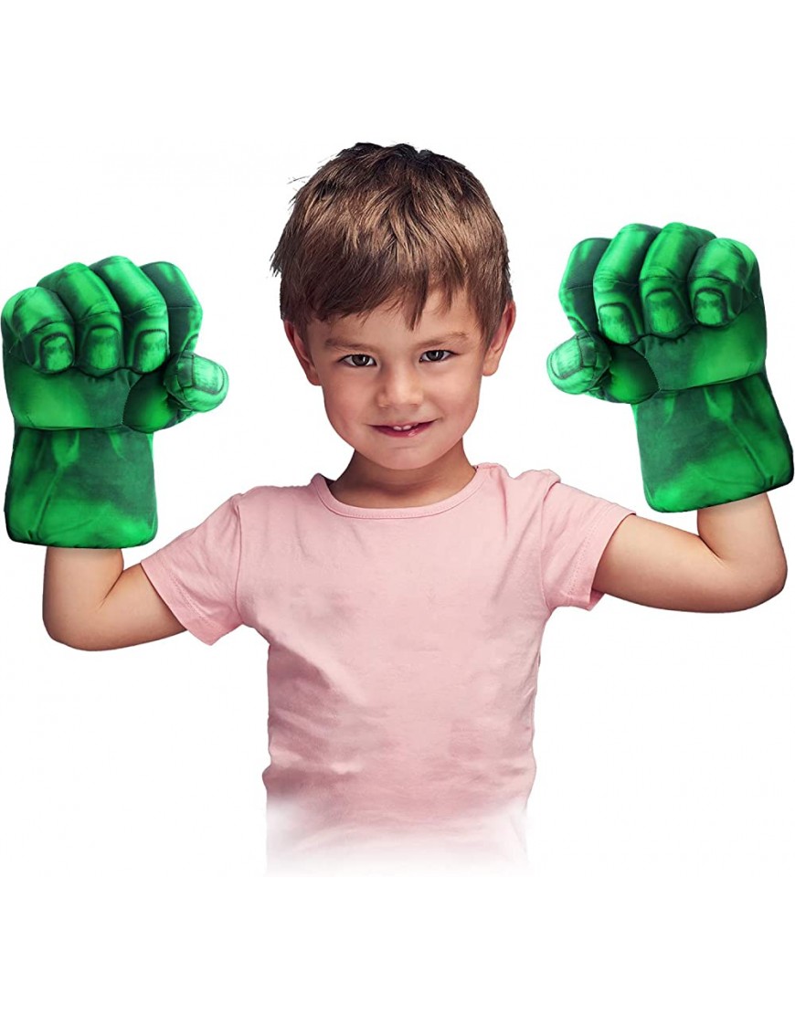 Toydaze Incredible Smash Fists Punching Gloves Plush Hands Stuffed Pillow Handwear Kids Cosplay Costumes Gloves Superhero Toys for Boys Toddlers Birthday Halloween Christmas Xmas Gifts Green - BIRQZVRG2