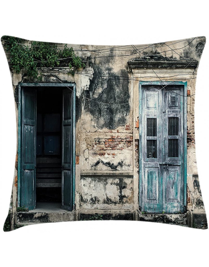 Ambesonne Rustic Throw Pillow Cushion Cover Doors of Old Rock House with French Frame Details in Countryside European Past Theme Decorative Square Accent Pillow Case 20 X 20 Teal Grey - BHDLCEPDI