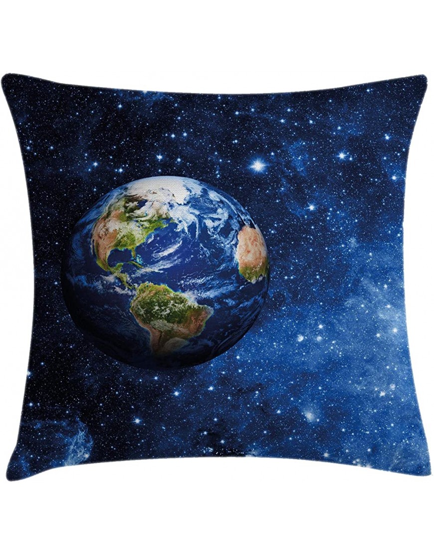 Ambesonne Space Throw Pillow Cushion Cover Outer View of Planet Earth in Solar System with Stars Life on Globe Themed Image Decorative Square Accent Pillow Case 18" X 18" Blue Green - B4ZZDCFCW