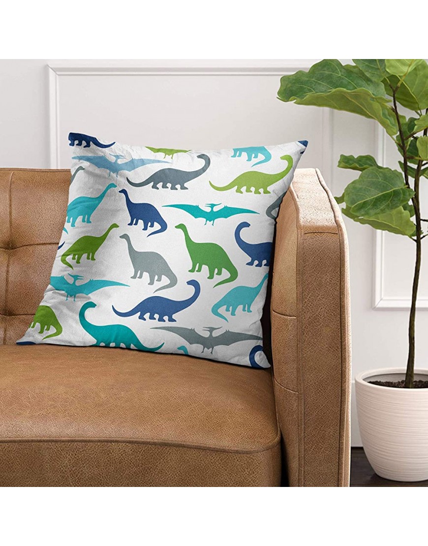 Emvency 18X18 Inch Decorative Throw Pillow Cover Polyester Blue Dino with Cartoon Dinosaurs Party and Children Room Colorful Silhouette Animal Baby Cushion Two Sides Pillow Case Square Print for Home - BQXBMYYV1