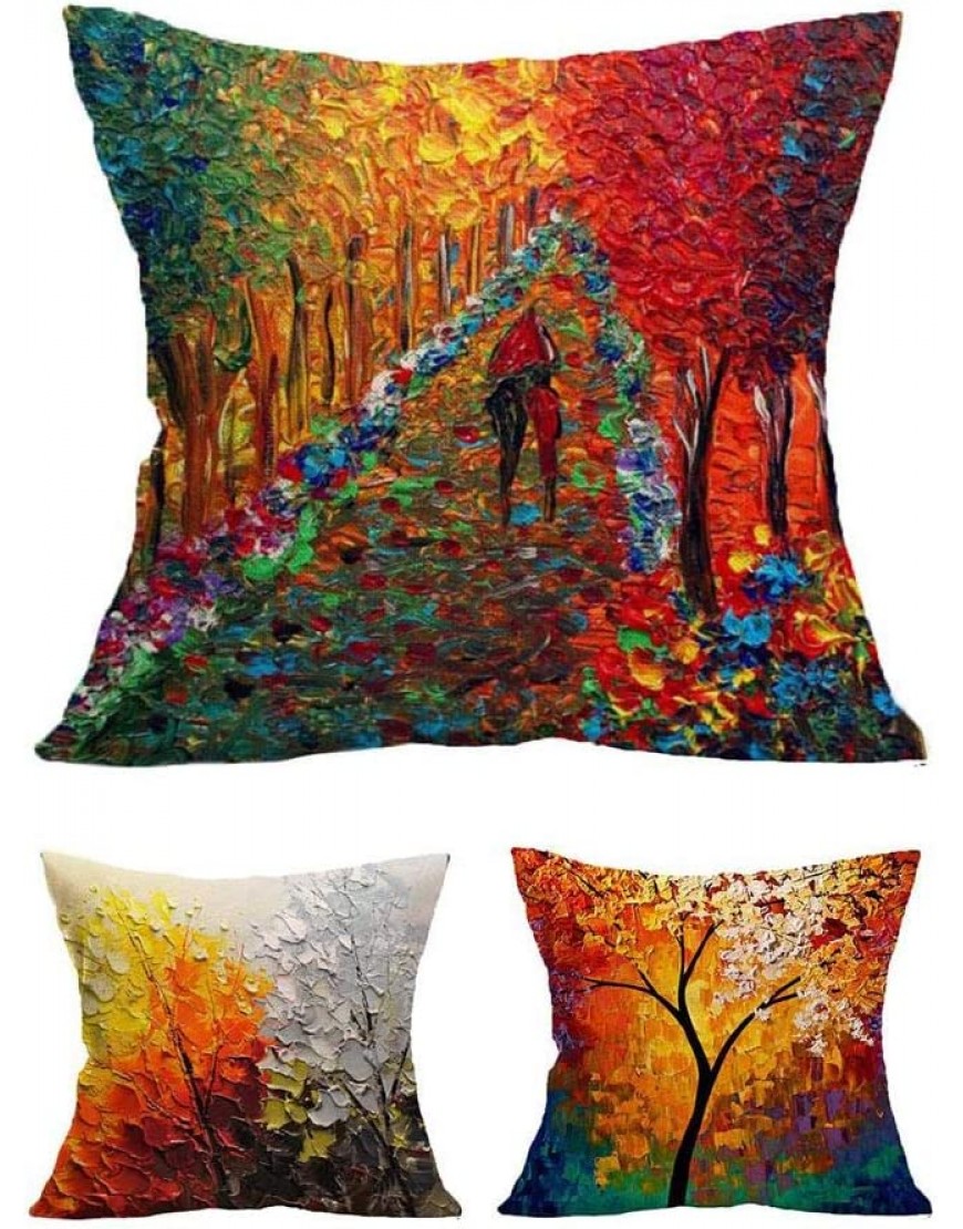 Leono Throw Pillow Covers Chemical Fiber Creative Oil Painting Tree Pattern Cushion Covers Indoor Pillowcase for Sofa Bedroom Car Decorative Pillow Case - BRB77JR9W