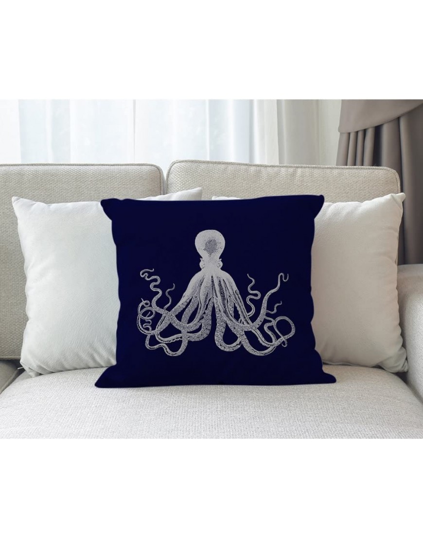 Moslion Octopus Pillow Case,Cute White Giant Octopus on Dark Blue Background Throw Pillow Case 18 x 18 Inch Cotton Linen Cushion Cover for Men Women Navy Blue White - B80HLEFPQ