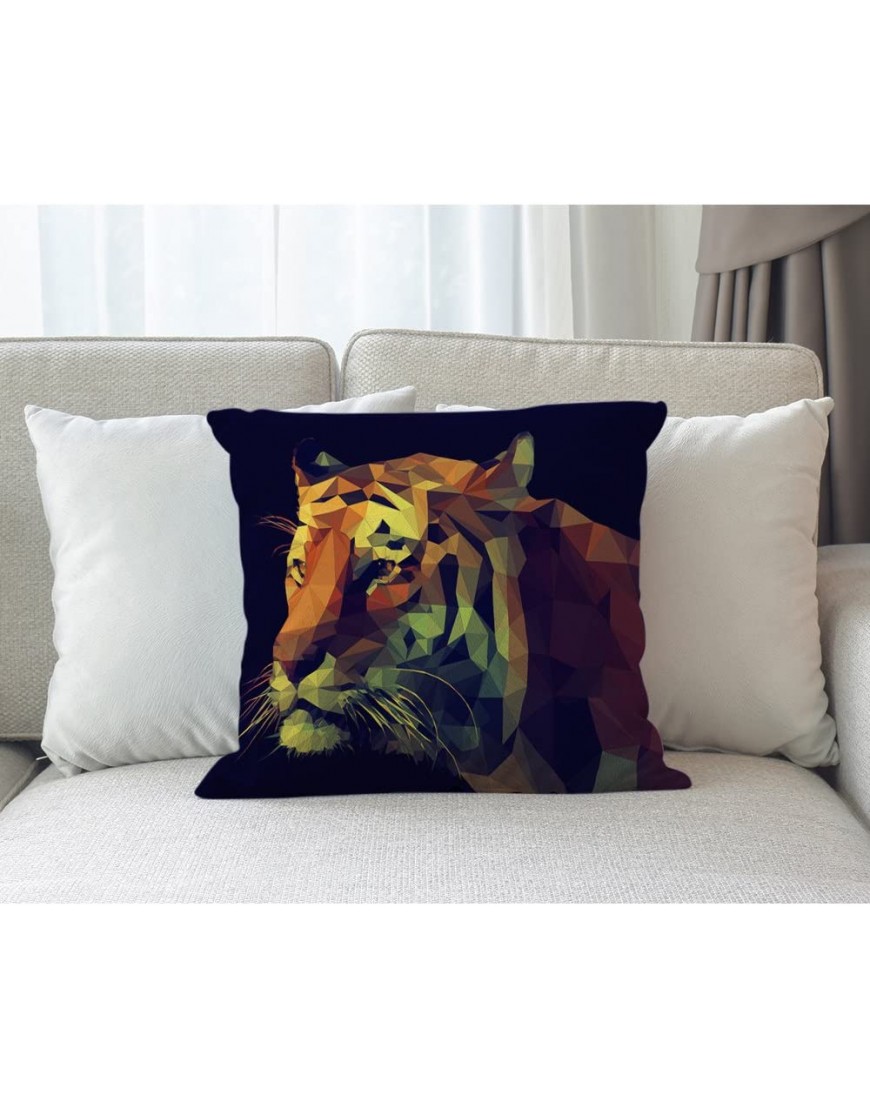 Moslion Tiger Pillows Decorative Throw Pillow Cover Case Mosaic Vector Tiger Head Cotton Linen Pillow Case 18 x 18 Inch Square Cushion Cover for Sofa Bedroom Living Room Black Yellow - BA3LLUEZ5
