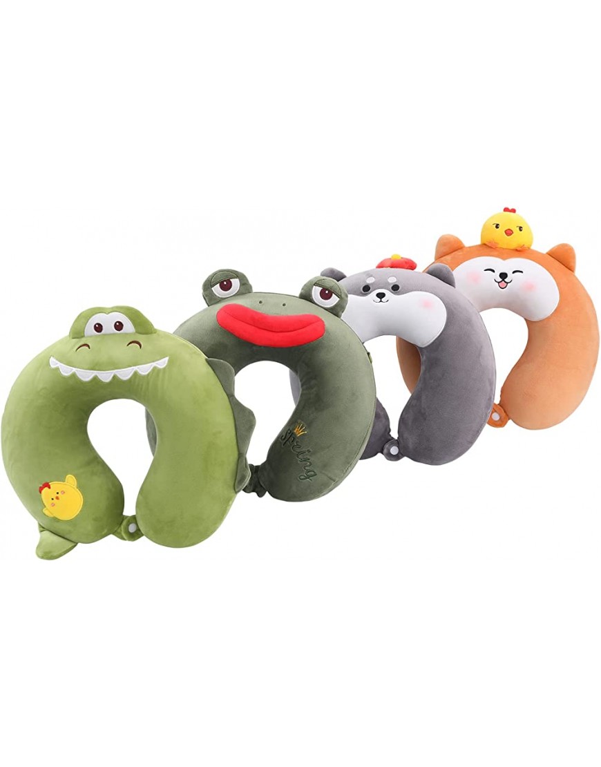 100% Pure Memory Foam Dinosaur Travel Pillow Kids Neck Pillow for Traveling Accessory for Airplane Travel Road Trip Neck Chin Support Stops Head from Falling Forward Washable - B4SE0A7P1