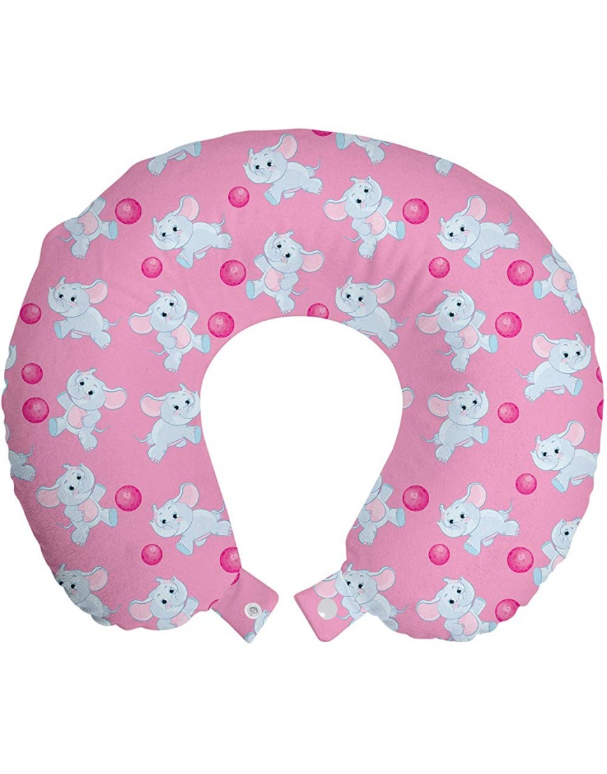 Ambesonne Animal Travel Pillow Neck Rest Girls Design Pattern with Happy Animals Joyful Fun Playing Dots Memory Foam Traveling Accessory for Airplane and Car 12 Pale Blue Pink - BRRDZ9A1E