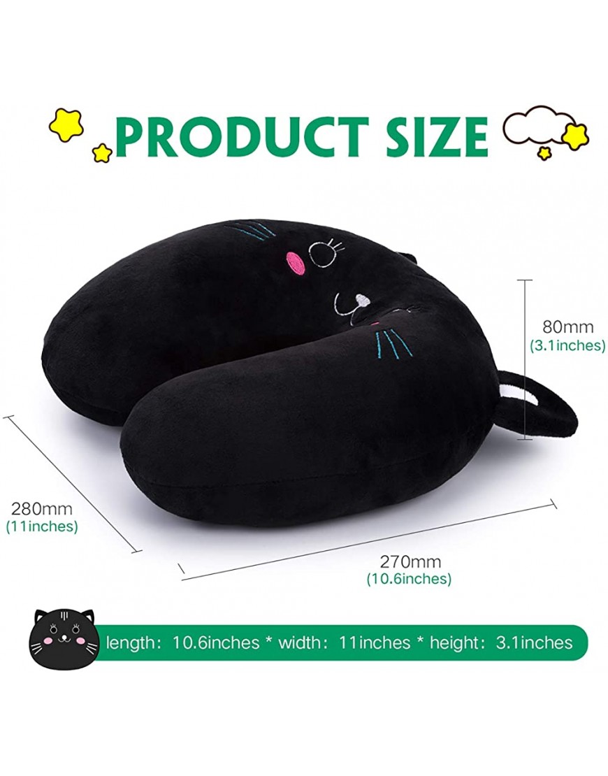 H HOMEWINS Travel Pillow for Kids Toddlers-Soft Neck Head Chin Support Pillow,Cute Animal,Comfortable in Any Sitting Position for Airplane,Car,Train,Machine Washable,Children Gift Black cat - B30DMVERA