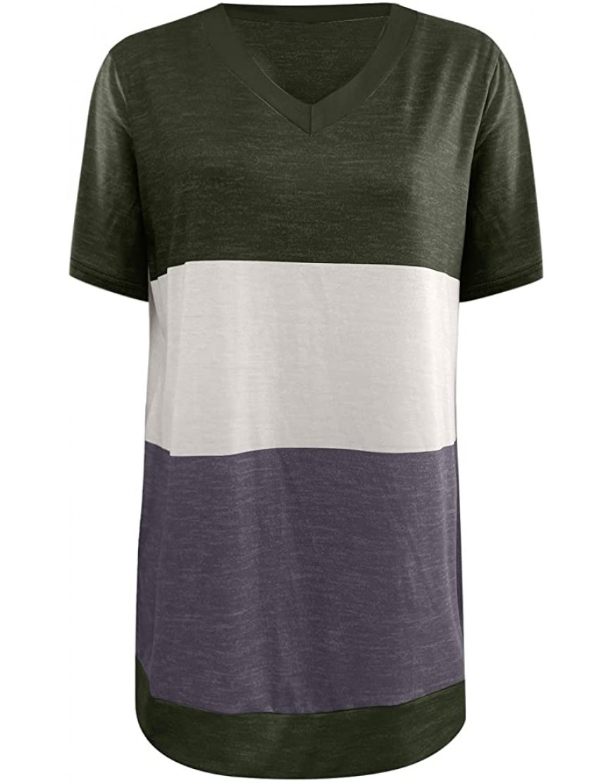 HEWUQI Women's Color Block Shirts Summer Patchwork V Neck Raglan Short Sleeve Tunic Tops Casual Baseball Blouses - BB3LZAOMH