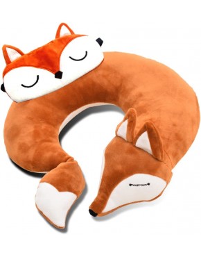 Hoiime Cute Fox U Shaped Neck Pillow for Car Airplane Traveling,Stuffed Animal Travel Pillow,Kids Adults Plush Cushion,with Sleeping Fox Eye MaskBrown - BZ2J32L08