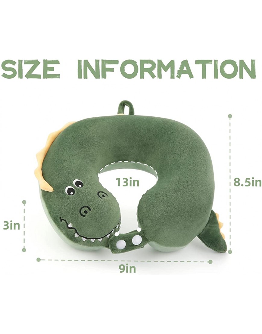 NiuniuDaddy Dinosaur Kids Travel Pillows for 3-8 Y O -Soft Memory Foam Dino Neck Pillows for Airplane,Car Seat- Green Wrap Chin Supporting U-Shaped Pillow for Boys Girls - B3ZGXB3AL