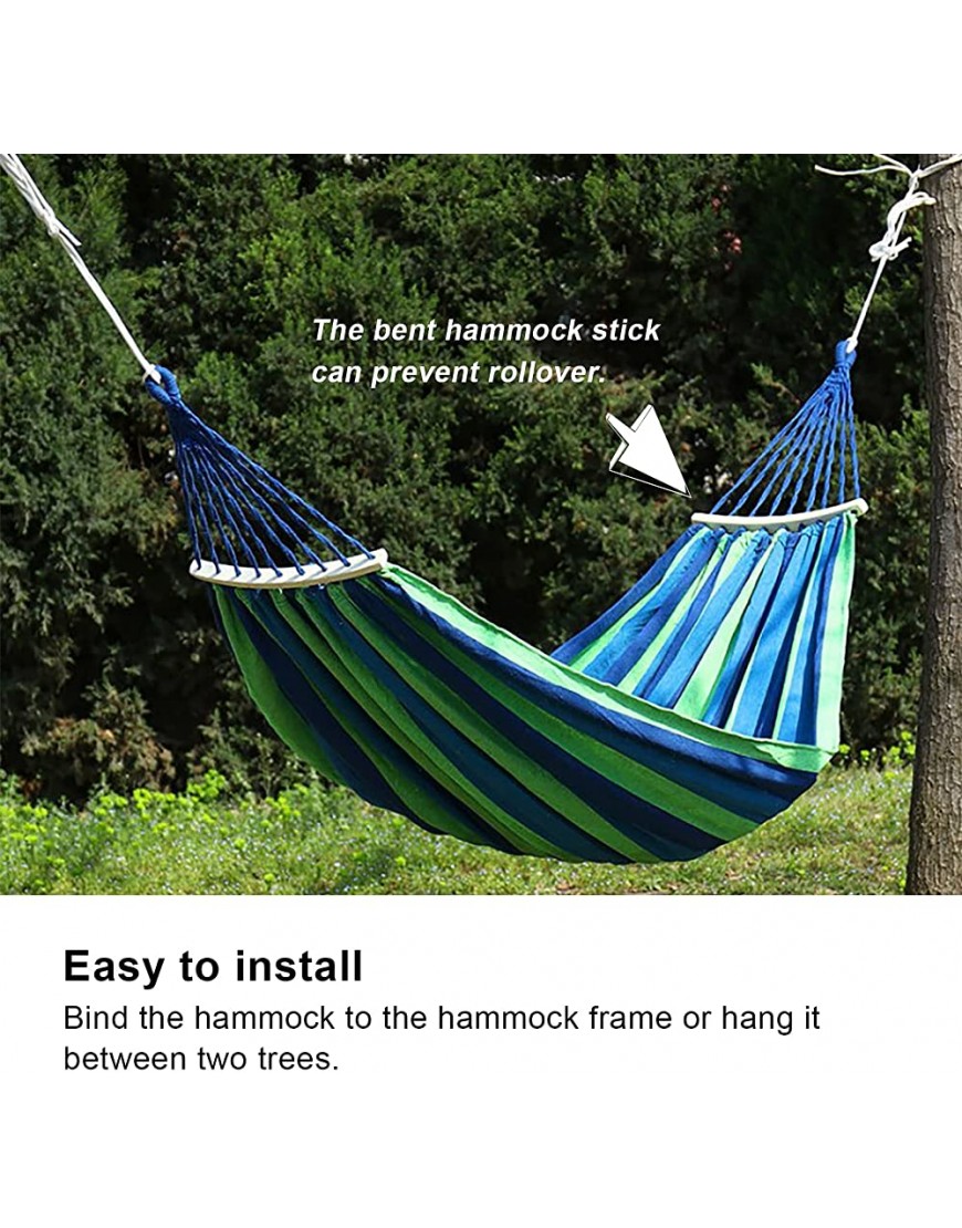 Portable Camping Hammock with Hardwood Spreader Bar-2 Person Woven Canvas Travel Hammock 220x80cm Double Backyard Hanging Hammock for Outdoor,Hiking,Camping,BackpackingBlue - BWQSVLV4N