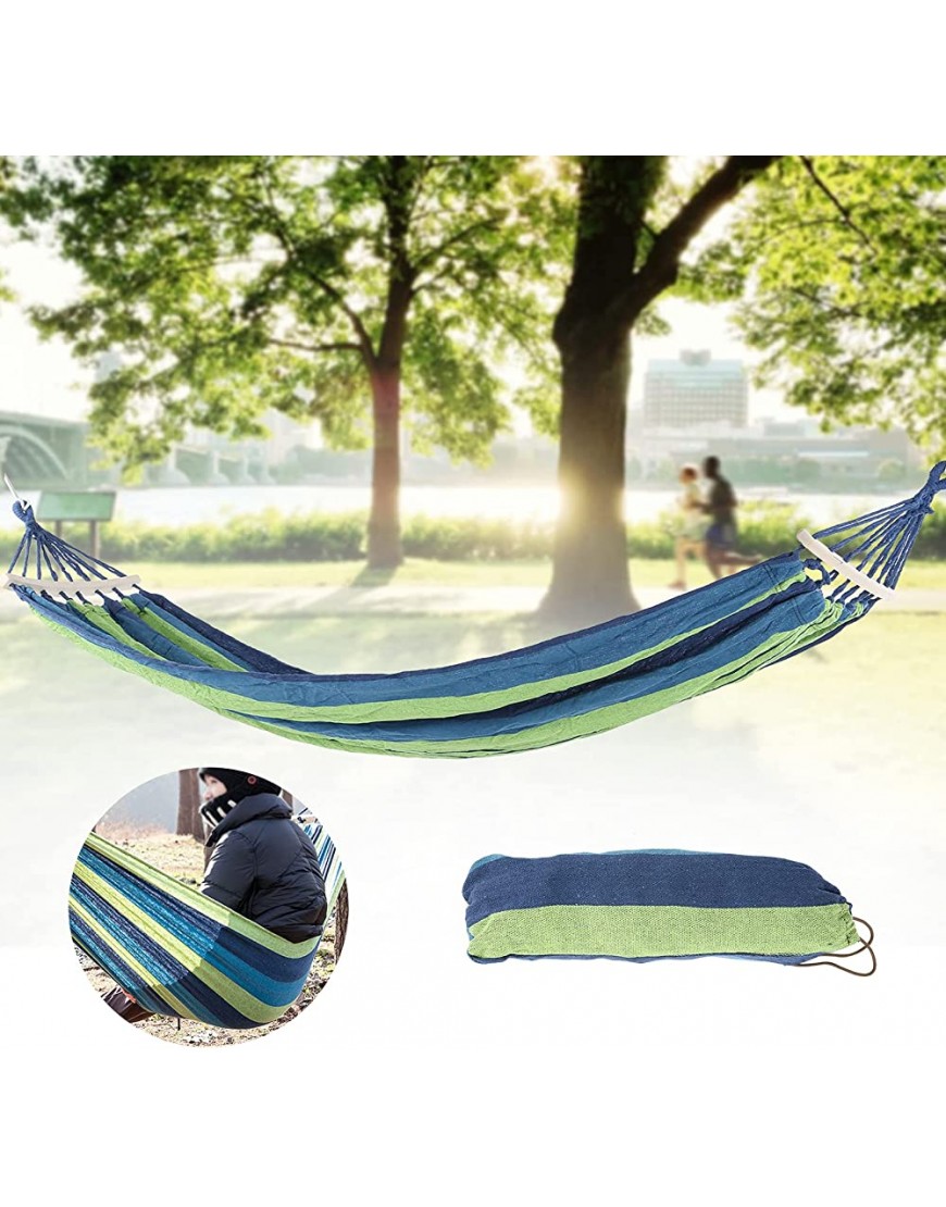 Portable Camping Hammock with Hardwood Spreader Bar-2 Person Woven Canvas Travel Hammock 220x80cm Double Backyard Hanging Hammock for Outdoor,Hiking,Camping,BackpackingBlue - BWQSVLV4N