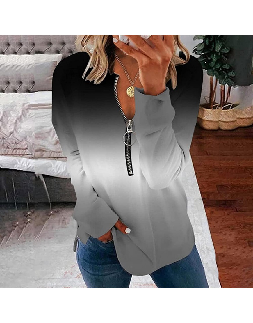 Women Long Sleeve 1 2 Zipper Tie Dye Color Block Sweatshirts Stand Collar Pullover Tunic Tops to Wear with Leggings - BW7QX4SQ0