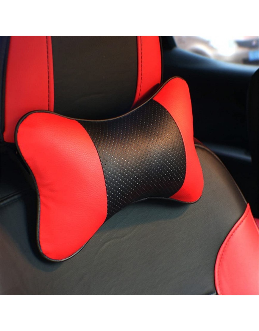 Xygm 2 Pieces Car Red Color PU Leather Car Pillow Headrest Neck Cushion Support Seat Cover Pillows Red Line - BHIAHUEVS