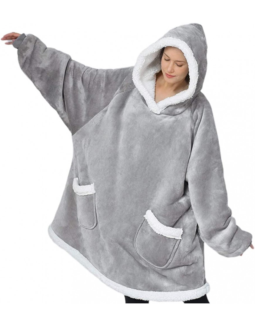Bedsure Wearable Blanket Hoodie for Women Men Kids Grey Hooded Blanket Sweatshirt Adult with Deep Pocket and Elastic Sleeve Warm Fleece Sherpa Blanket Jacket - BUVCCZXZX