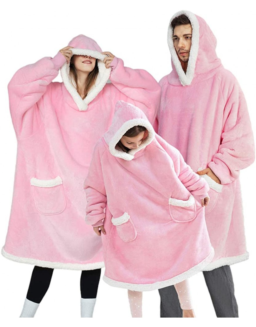 Bedsure Wearable Blanket Sherpa Blanket Hoodie Standard Blanket Sweatshirt with Deep Pockets and Sleeves for Adults Kids Teen Pink - BI0YP6PKR