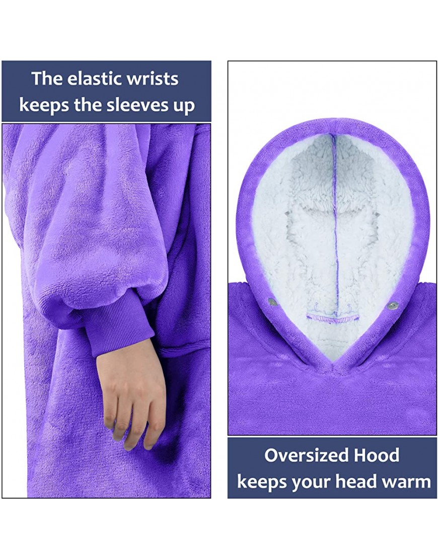 Blanket Sweatshirt Super Soft Warm Cozy Wearable Sherpa Hoodie for Teens Boys Girls Youth Kids 7-15yr Oversize Reversible Hood & Large Pocket One Size Purple - BUWN6CDGF