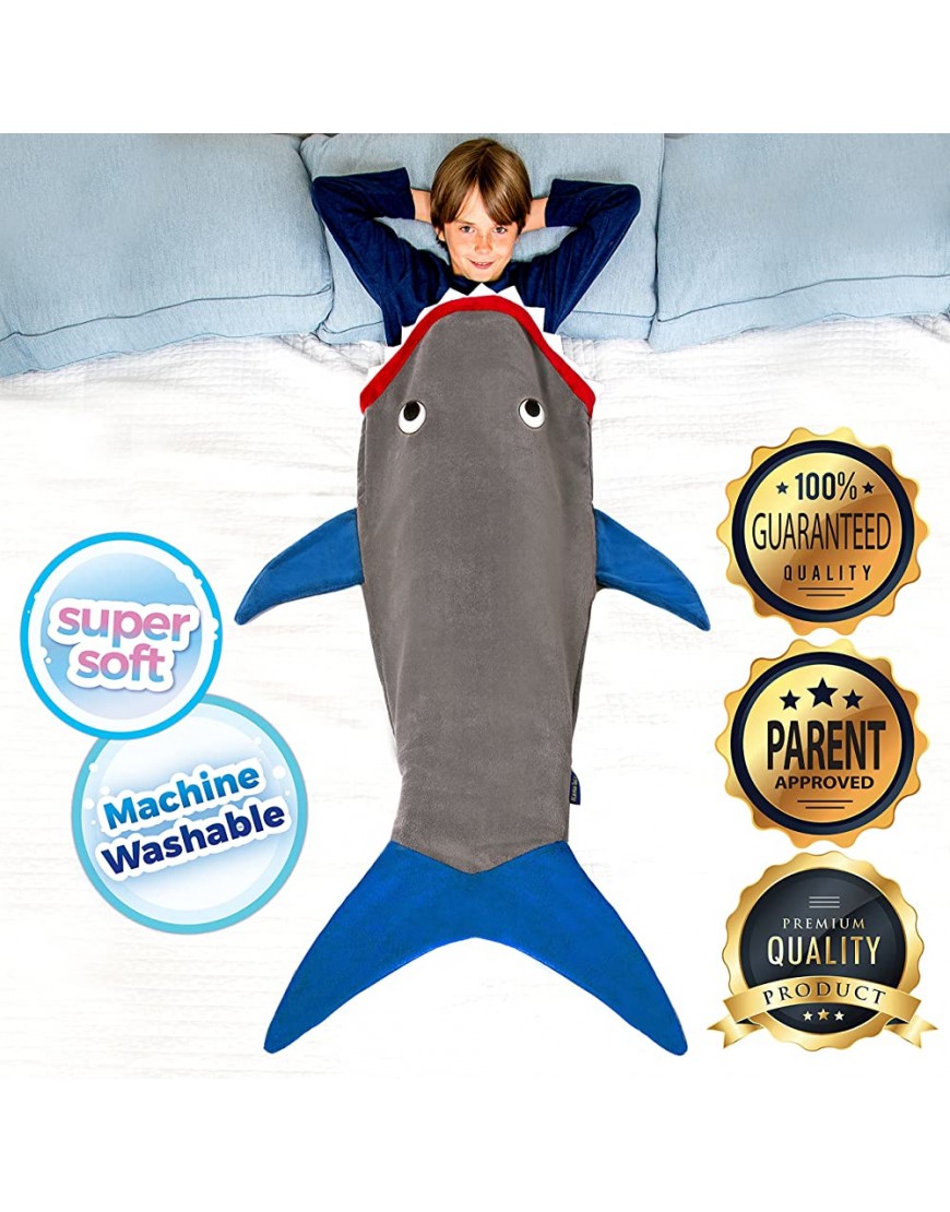 Blankie Tails | Shark Blanket New Shark Tail Double Sided Super Soft and Cozy Minky Fleece Blanket Machine Washable Wearable Blanket 56'' H x 27'' Kids Ages 5-12 Gray & Blue - BX7COFG5D