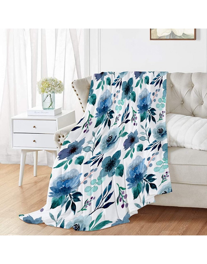 Blue Flower Floral Pattern with Roses Watercolor Colorful Abstract Blanket Bedding Throw Super Soft Cozy Flannel Fleece Plush Blanket Size for Boy Girl Adults Couch Sofa 60x50 M for Teen - BVT8V7K6C