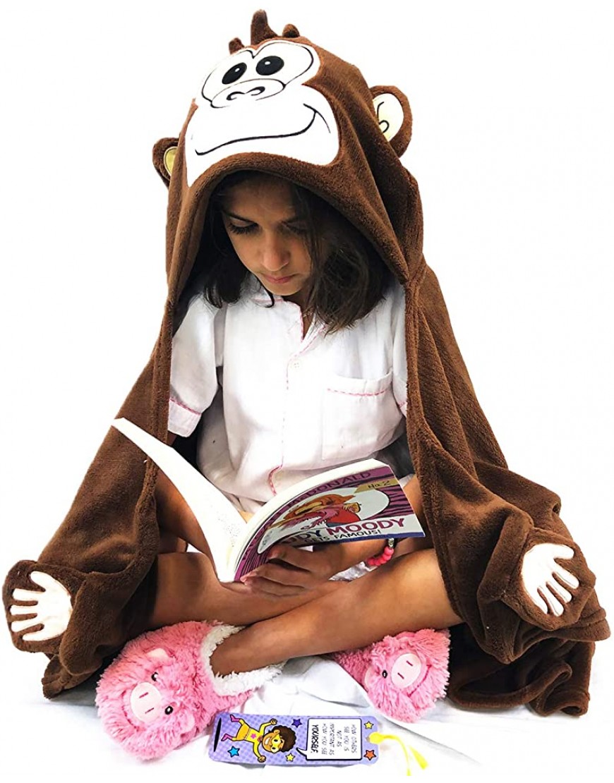 Bright Eyes Blanket Super Soft Blanket for Kids Hooded Blanket Robe Comfy Throw Blanket Brown Monkey; Warm Fuzzy Blanket Stuffed Animal Blanket Machine Washable Perfect for Sleepovers! - BPP9QYYPB
