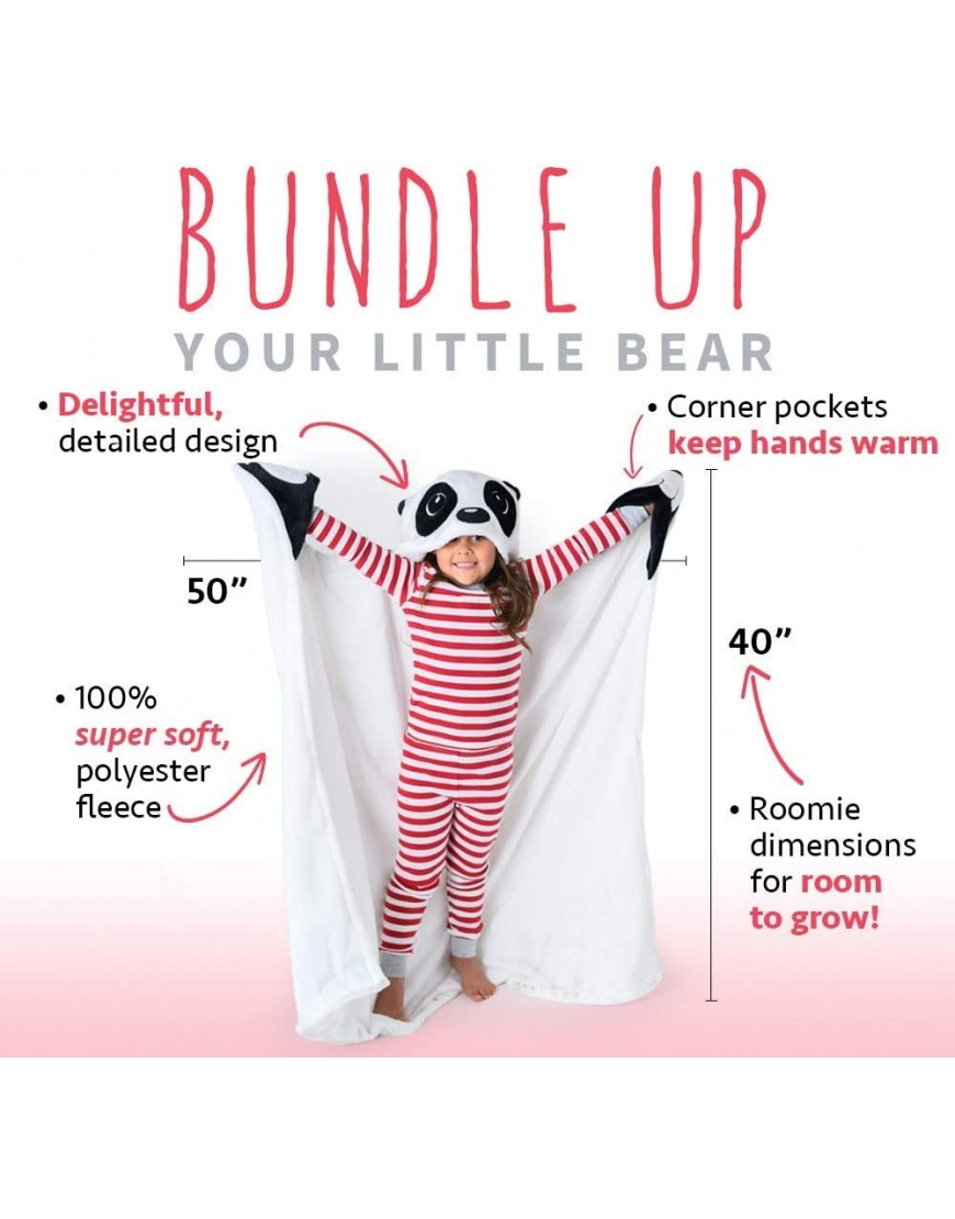 Canoogles Panda Wearable Hooded Blanket for Kids Blanket Hoodie Soft Cozy Hooded Fleece Blanket Machine Washable 40 H x 50 W One Size - BMT32PZL4