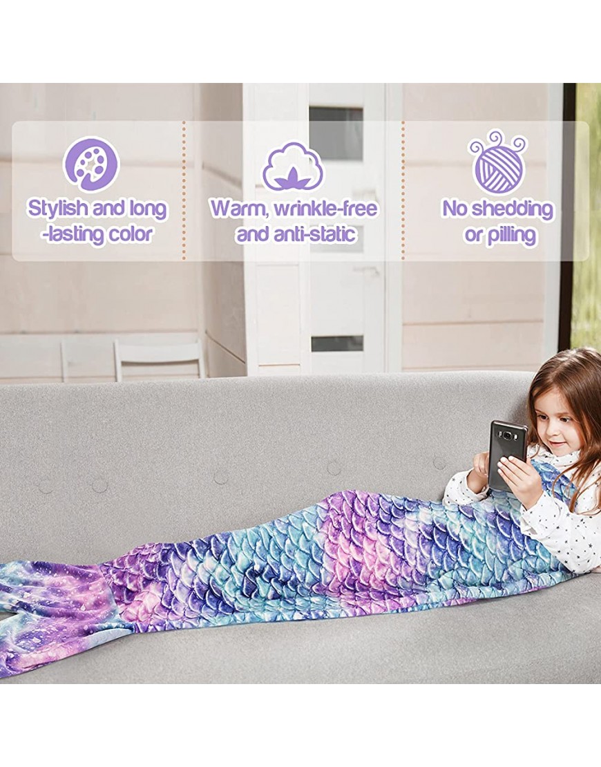 Catalonia Kids Mermaid Tail Blanket Super Soft Plush Flannel Sleeping Snuggle Blanket for Teen Girls Galaxy Fish Scale Pattern Gift Idea - B7SAGO0OT