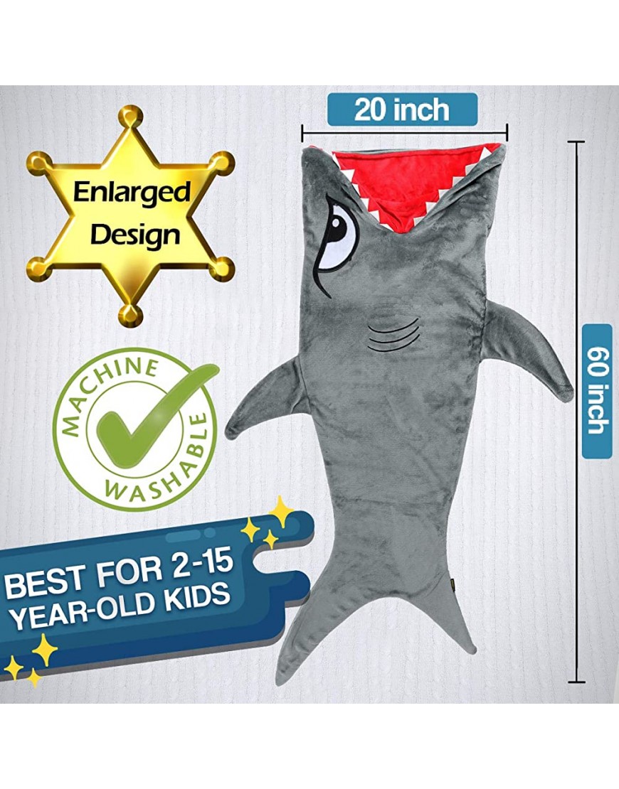 CozyBomB Shark Tails Animal Blanket for Kids Cozy Smooth One Piece Design Durable Seamless Snuggle Plush Throw Enlarged Size Gray Sleeping Bag with Blankie Fun Fin Boys and Girls - BKCPZTZ0F