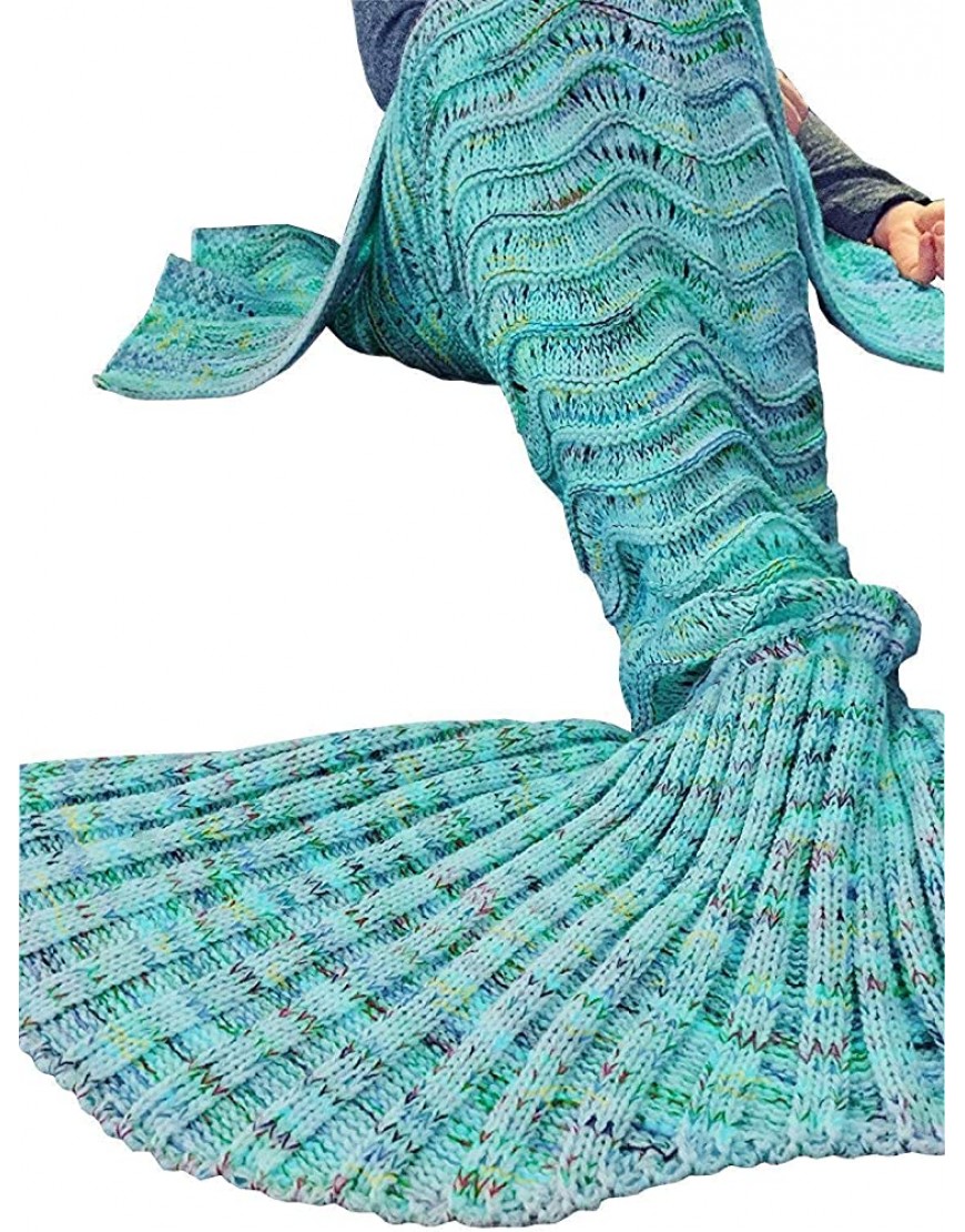 ＤDMY Mermaid Tail Blanket Crochet Mermaid Blankets Seasons Warm Soft Handmade Sleeping Bag Best Birthday for Kids Teens Adult 74''x35'' Mint Green - BYI43YO0E