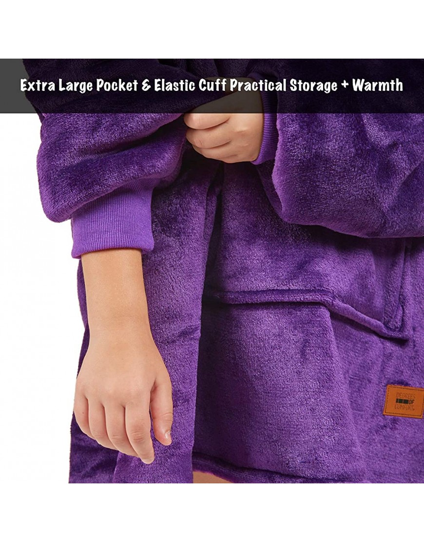 Degrees Of Comfort Purple Hoodie Blankets for Teen Girls Boys Kids Comfy Sherpa Hooded Blanket Sweatshirt with Pockets One Size Fits All 30x28 Inch - BRZV6EG9O