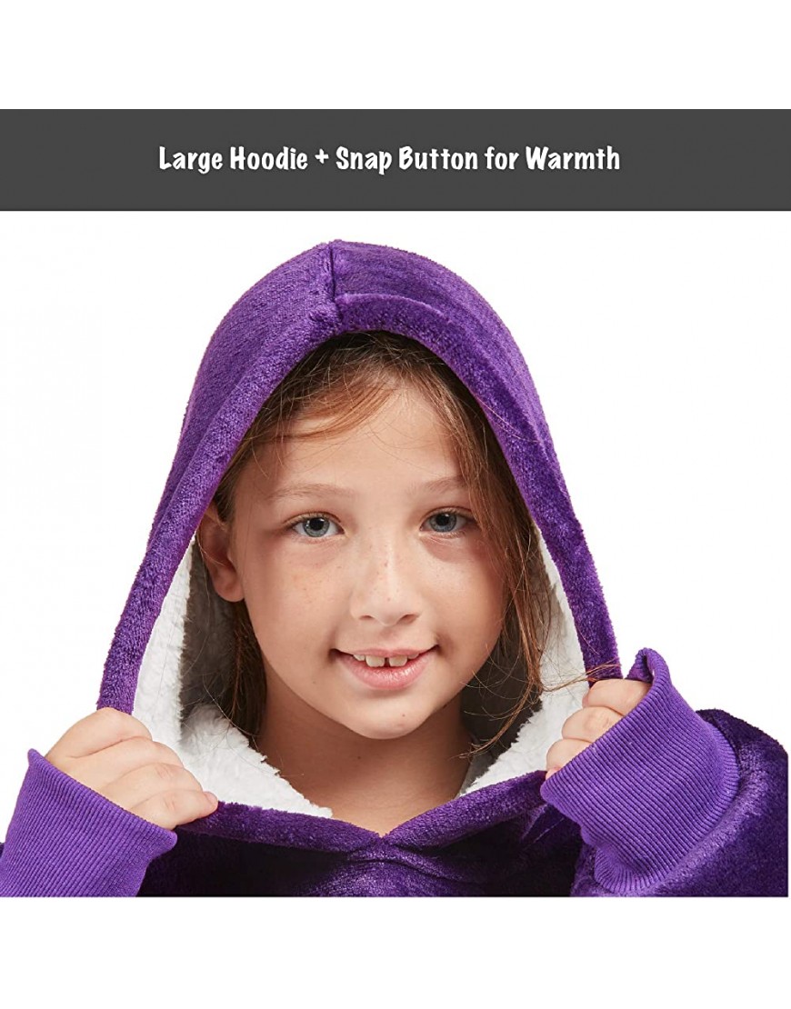 Degrees Of Comfort Purple Hoodie Blankets for Teen Girls Boys Kids Comfy Sherpa Hooded Blanket Sweatshirt with Pockets One Size Fits All 30x28 Inch - BA3NF3B7Q