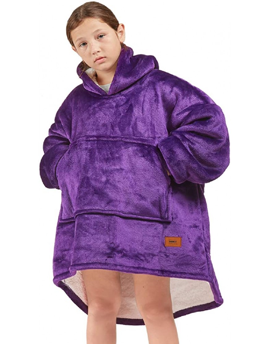 Degrees Of Comfort Purple Hoodie Blankets for Teen Girls Boys Kids Comfy Sherpa Hooded Blanket Sweatshirt with Pockets One Size Fits All 30x28 Inch - BA3NF3B7Q