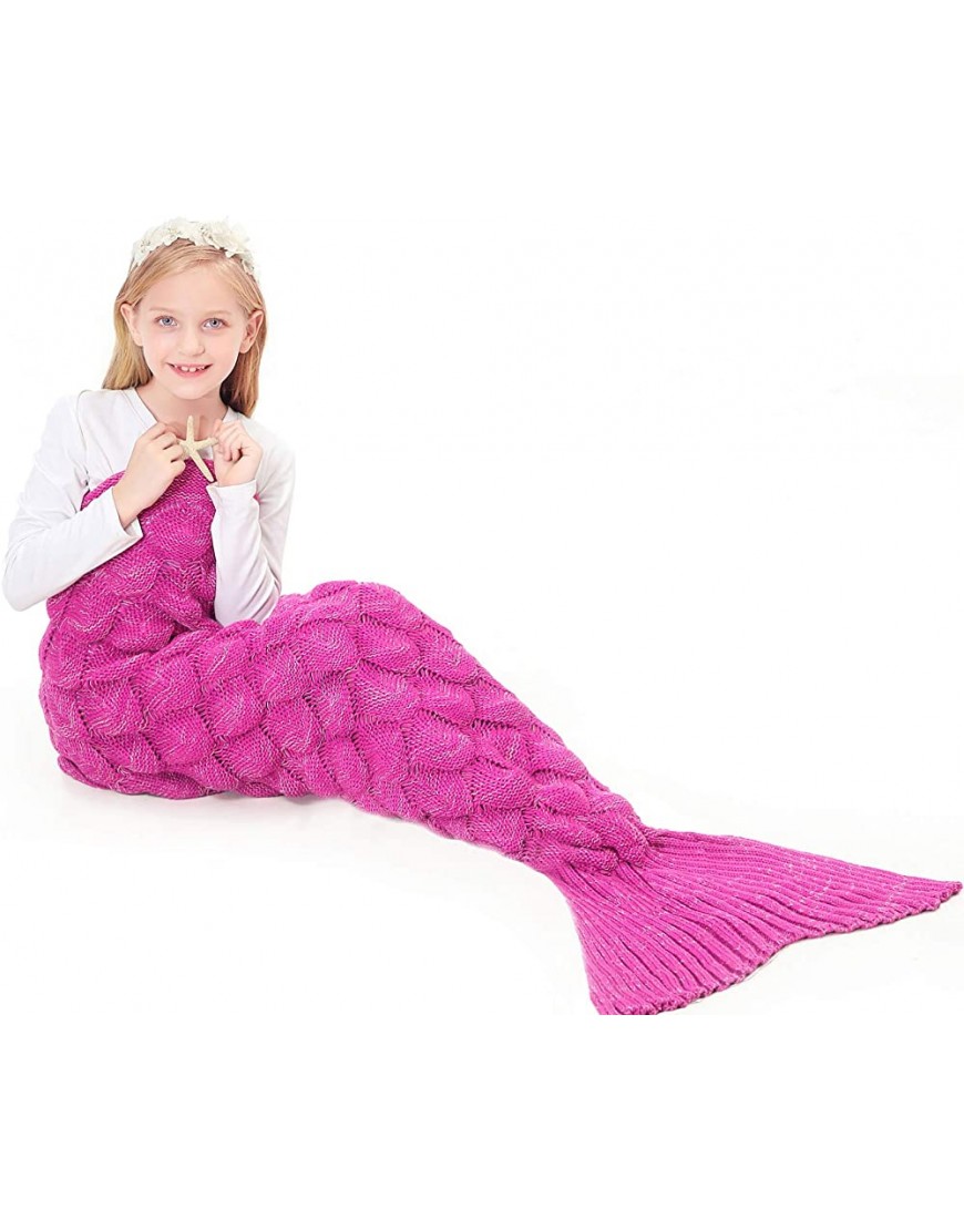 ECHOY Mermaid Tail Blanket Hand Crotchet Mermaid Blanket for Kids Girls Fish-Scales Pattern Silky Comfort and Sofa Sleeping Blanket Birthday Ideas - B5JMZ1HC9