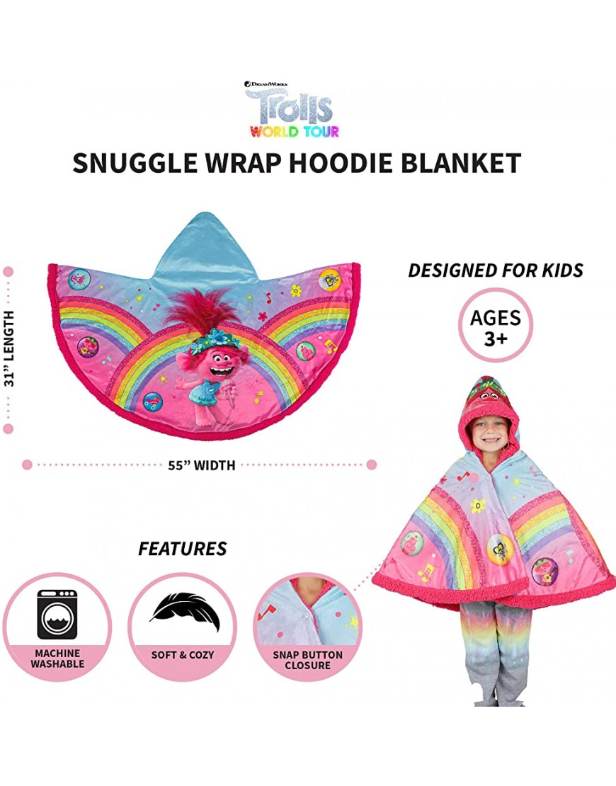 Franco Kids Bedding Snuggle Wrap Wearable Blanket 31 in x 55 in Trolls World Tour - BNDR05C05
