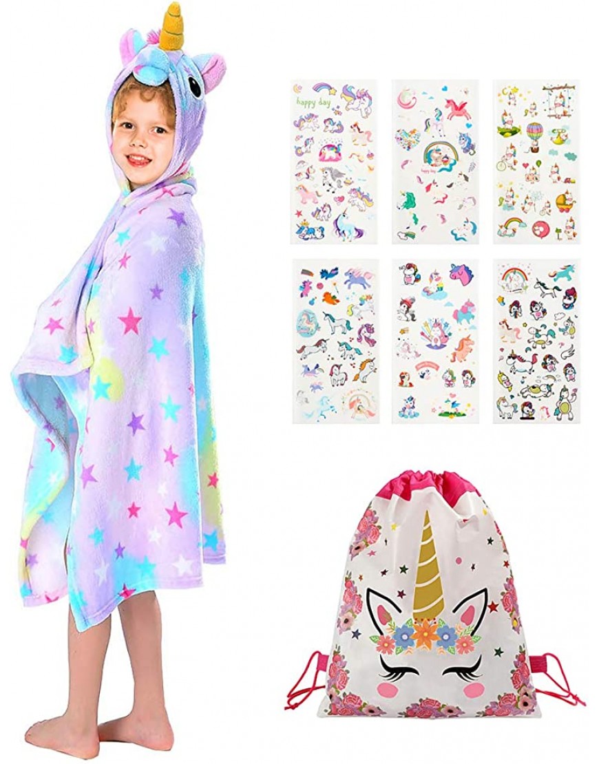 Hooded Unicorn Blanket Wearable Soft Throw Blanket for Kids Girls Rainbow and Stars Hoodie Cloak Cute Plush Bathrobe Cozy Wrap Robe Blanket for Sleep or Pretend Play Unicorn Gift - BRP8NHZUX